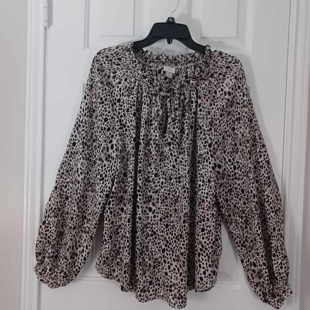 A New Day Blouse Balloon Sleeve Ruched Tie Front Sz XL